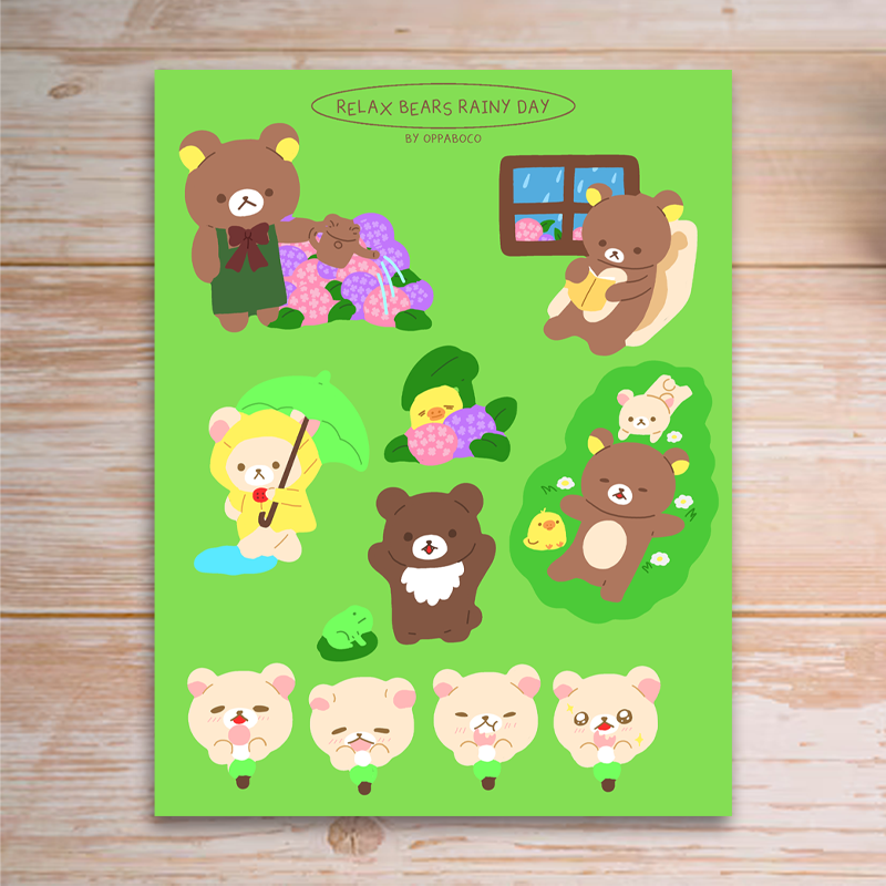 Relax Bears Rainy Day Sticker Sheet