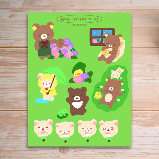 Relax Bears Rainy Day Sticker Sheet
